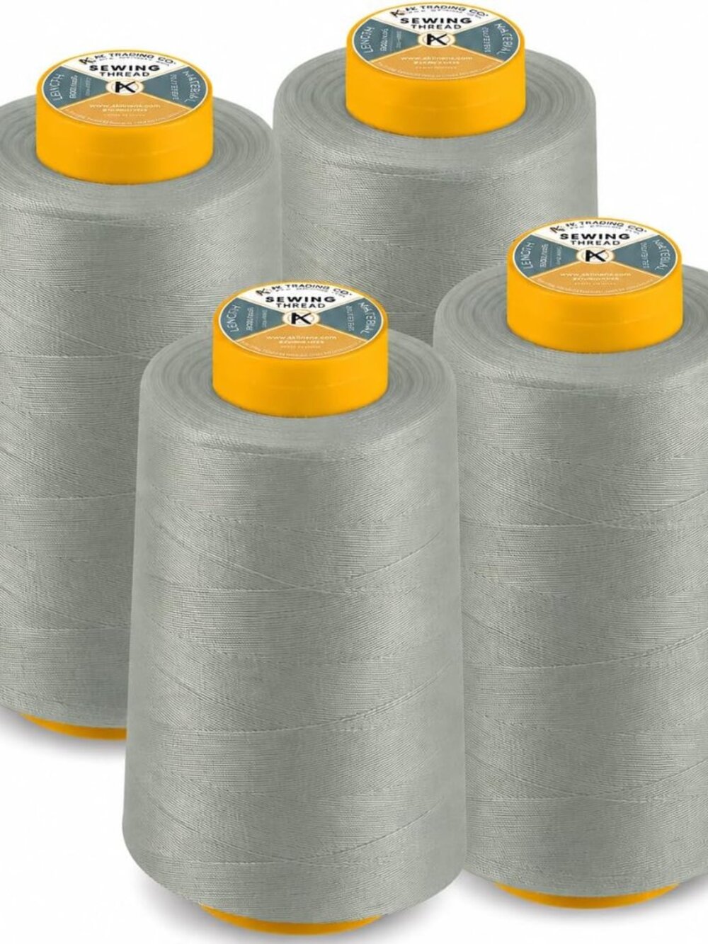 AK Trading 4-Pack Light Gray All Purpose Sewing Thread Cones 6000 Yards Each of